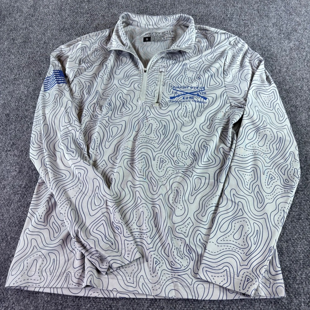 Grunt Style Pullover‎ Mens Sm Grey Blue Topographic 1/4 Zip Tactical Activewear